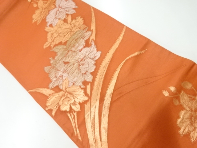 JAPANESE KIMONO / ANTIQUE FUKURO OBI / SILK / WOVEN FLORAL PLANTS